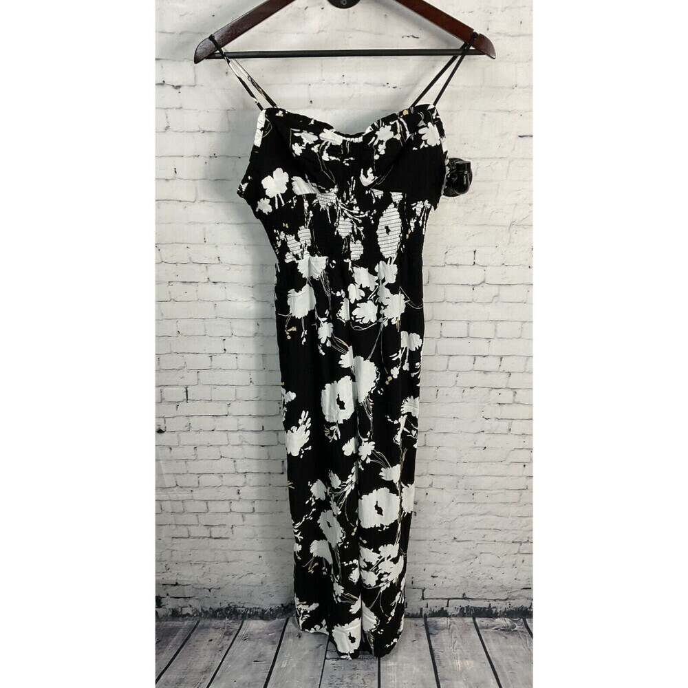 Free People Women Black Floral‎ Spaghetti Strap Jumpsuit Romper Sz SP T2
